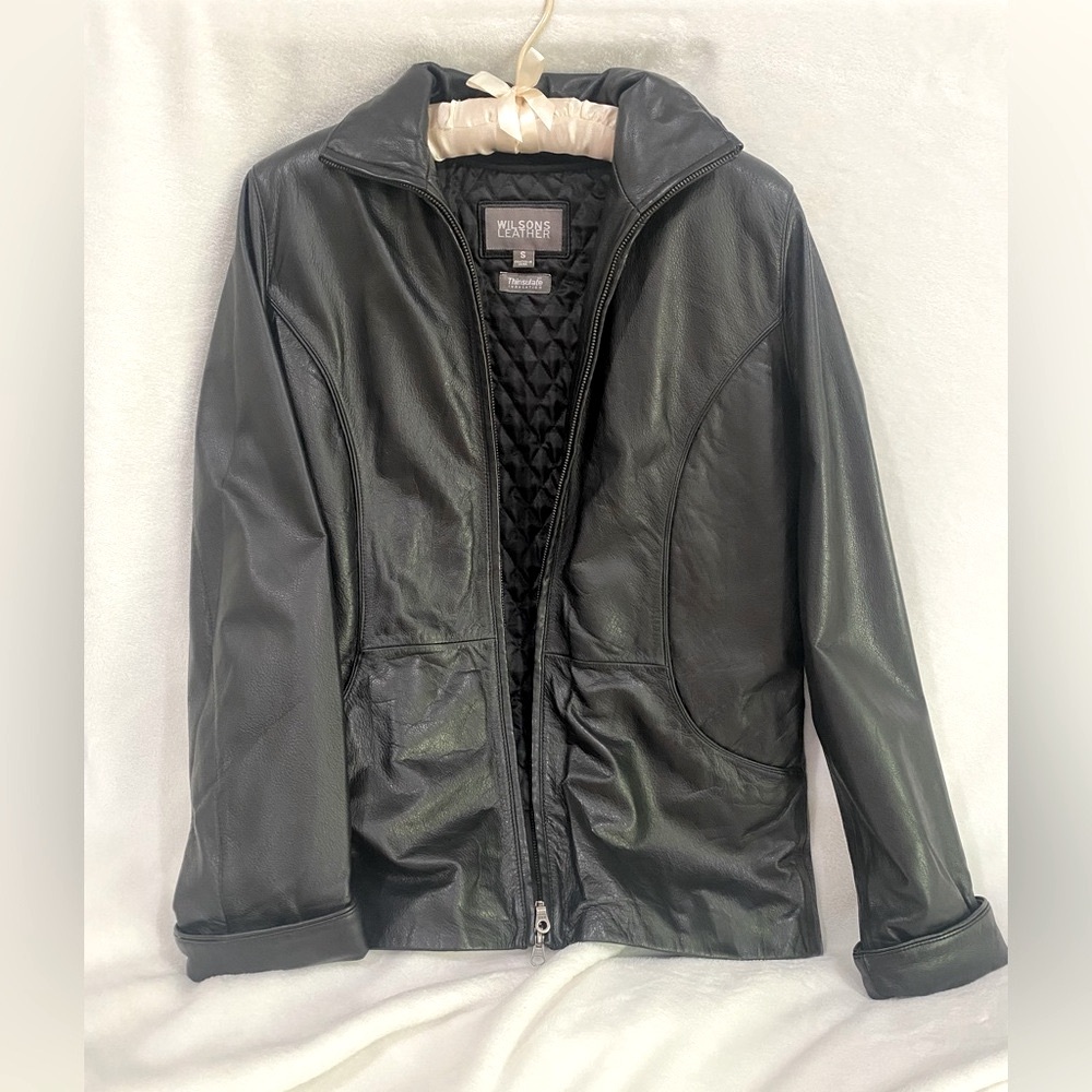 Wilsons Leather Black Jacket Small Thinsulate Quilted Liner Full Zip
